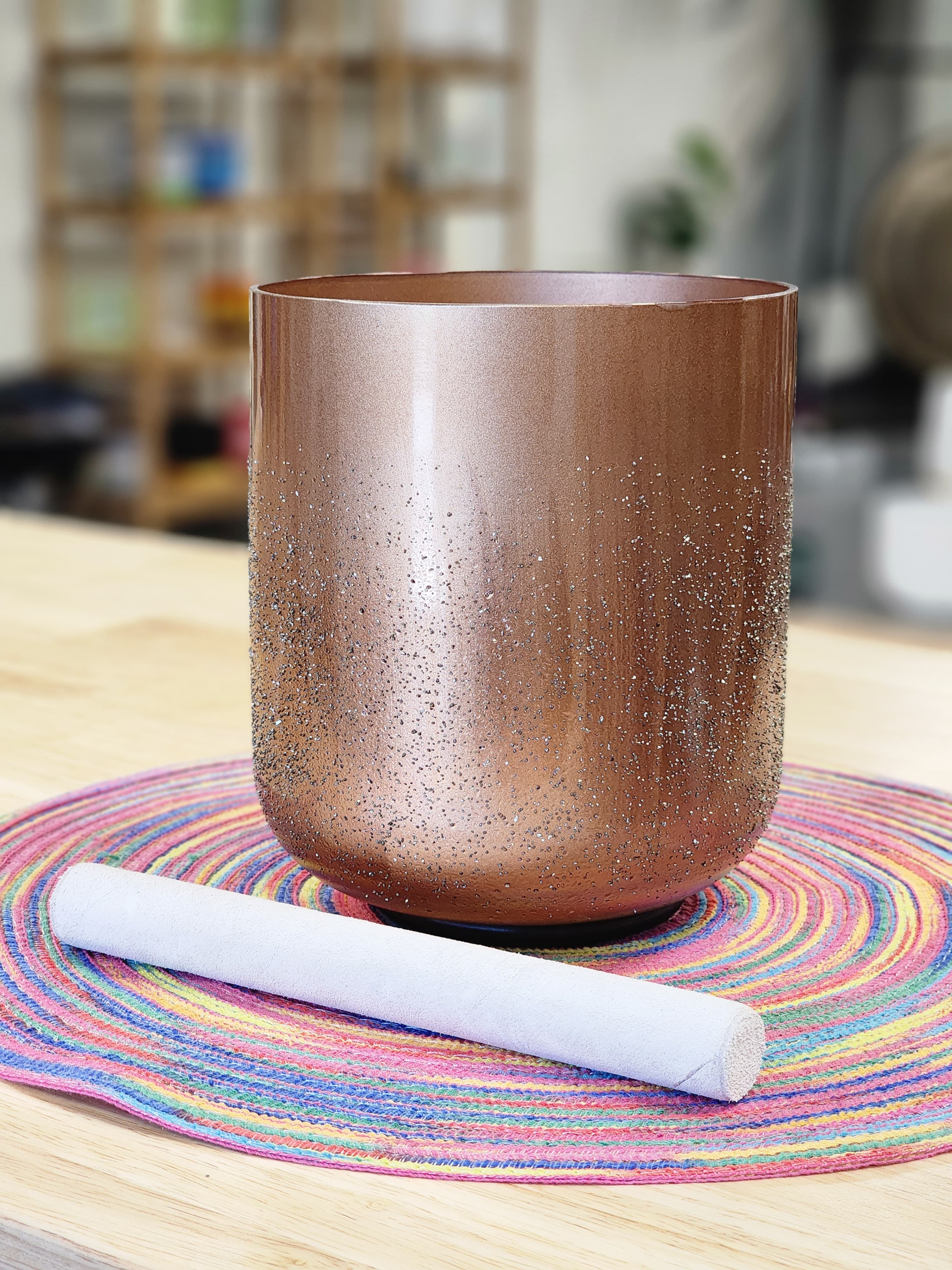 6 inch F Note Heart Chakra Dead Sea Salt Smokey Quartz Crystal Singing Bowl with Mallet and Padded Secure Case