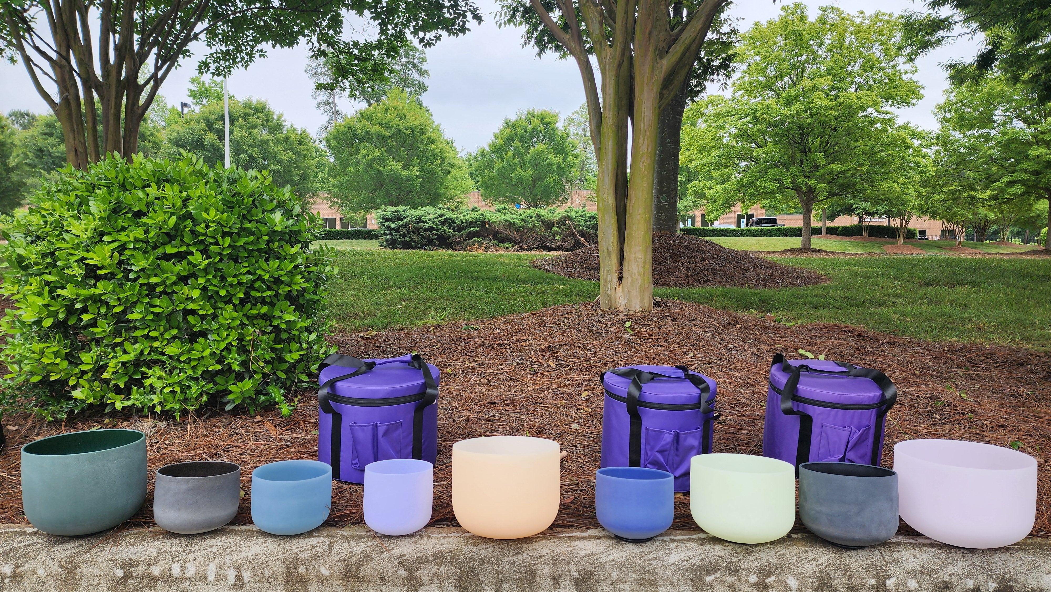 Gem Fused Solfeggio 9 Set Crystal Singing Bowls in 174/285/396/639/417/528/741/852/963Hz with 3 Padded Cases, Strikers and O-rings