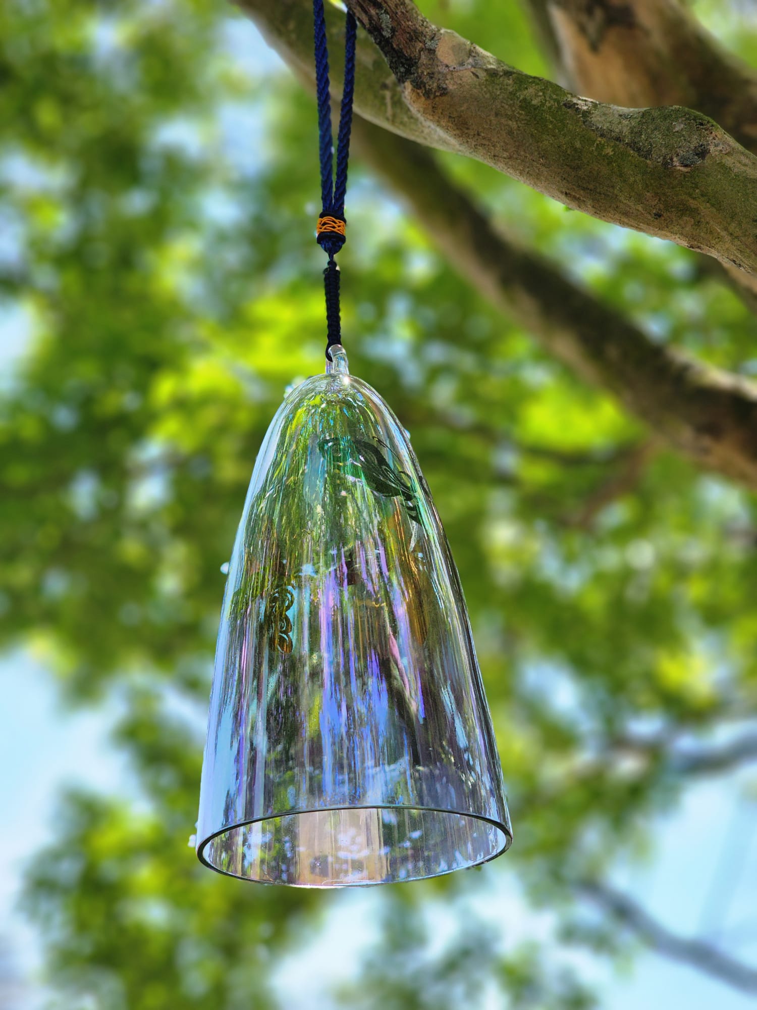 Blue Sapphire Gem Fused Hand Crafted Butterfly Design A note Third Eye Bell Chime with Crystal Striker
