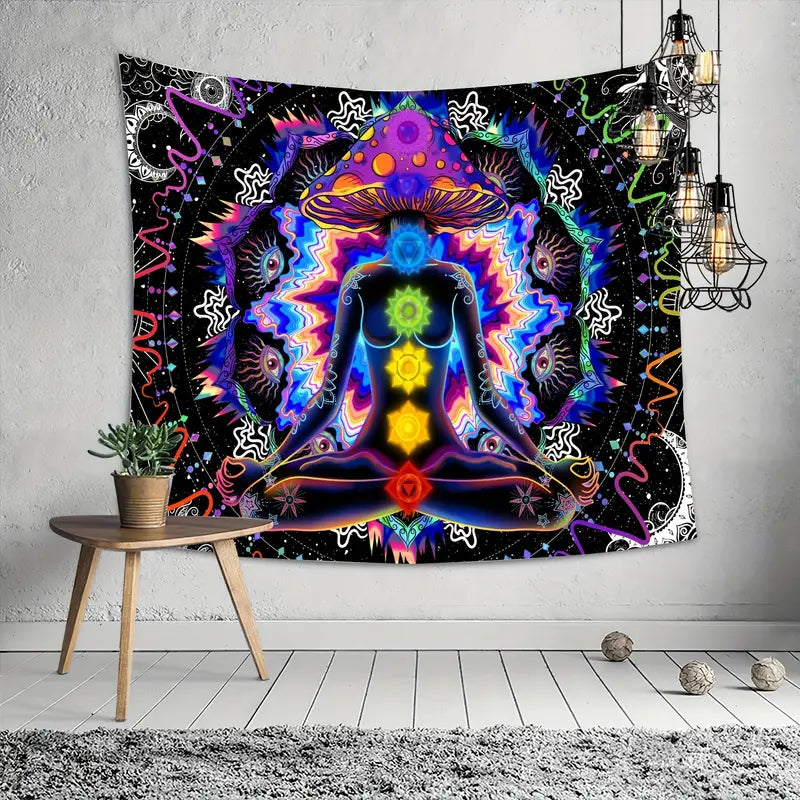 1pc Hippie-Inspired Colorful Seven Chakra Tapestry - Soft Peach Skin Wall Hanging For Bedroom, Living Room, Dorm Decor - Indoor Home Decoration