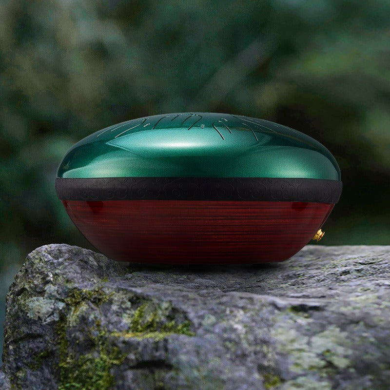 Green 14-Inch Crystal Drum - C Major (440Hz) Tuning with E3, F3, G3, A3, B3, C4, D4, E4, F4, G4, A4, B4, C5, D5, E5 for Sound Healing & Meditation