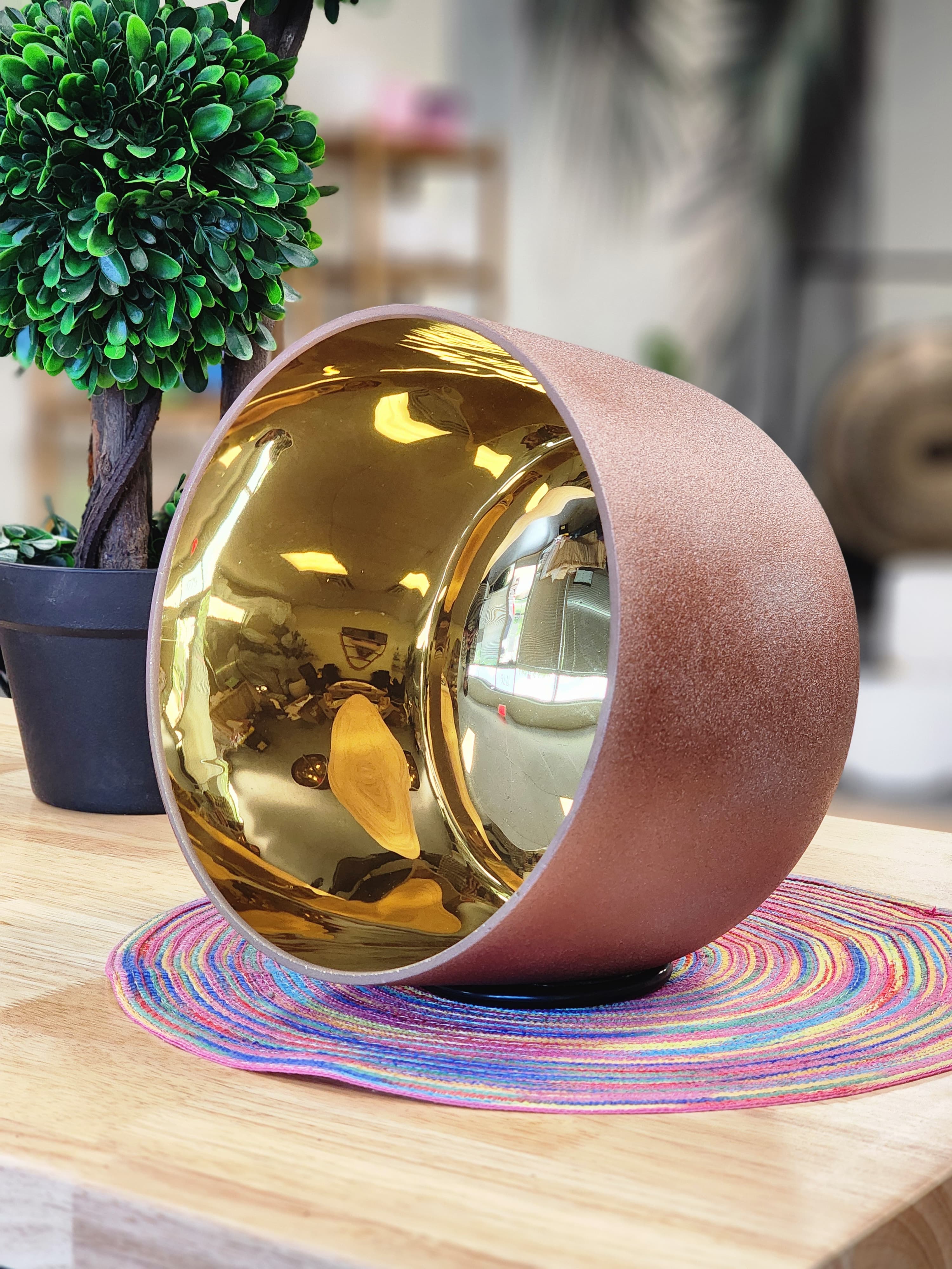 Inner Gold Plated 10" inch E Note Solar Plexus Crystal Singing Bowl with Striker and O-ring