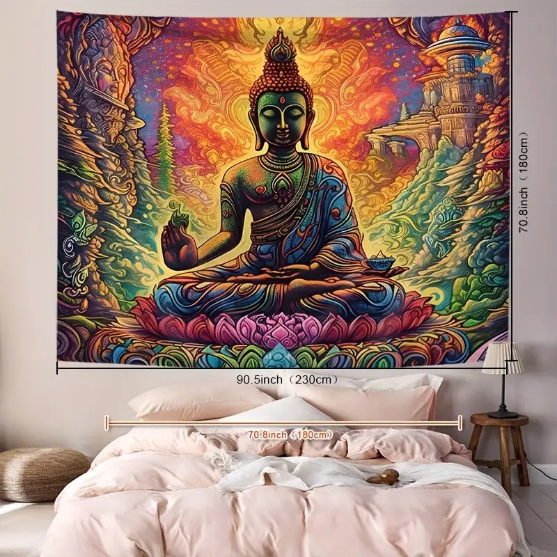 1pc Bodhisattva Print Tapestry, Polyester Tapestry, Wall Hanging For Living Room Bedroom Office, Home Decor Room Decor Party Decor, With Free Installation Package