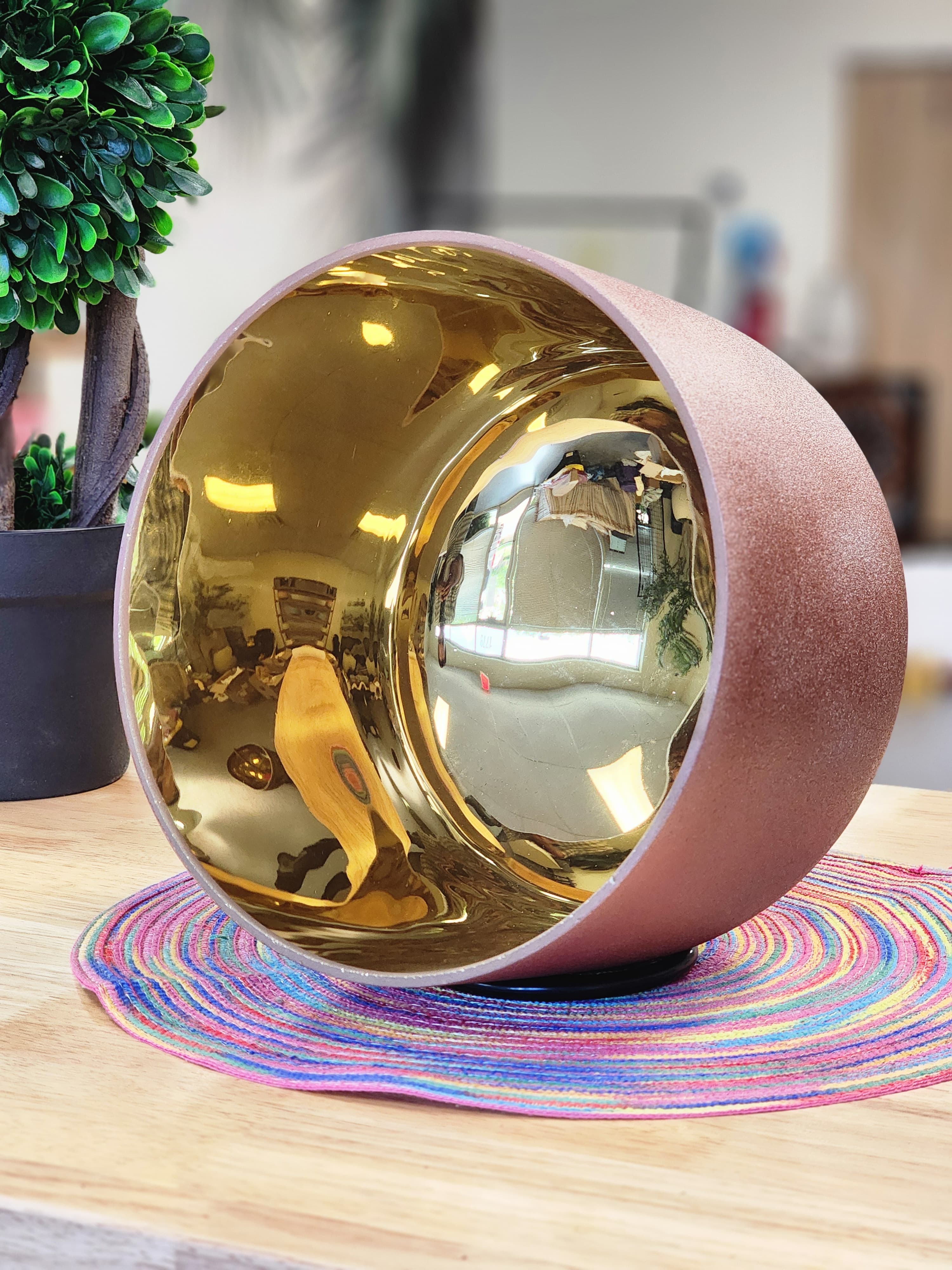 Inner Gold Plated 10" inch E Note Solar Plexus Crystal Singing Bowl with Striker and O-ring