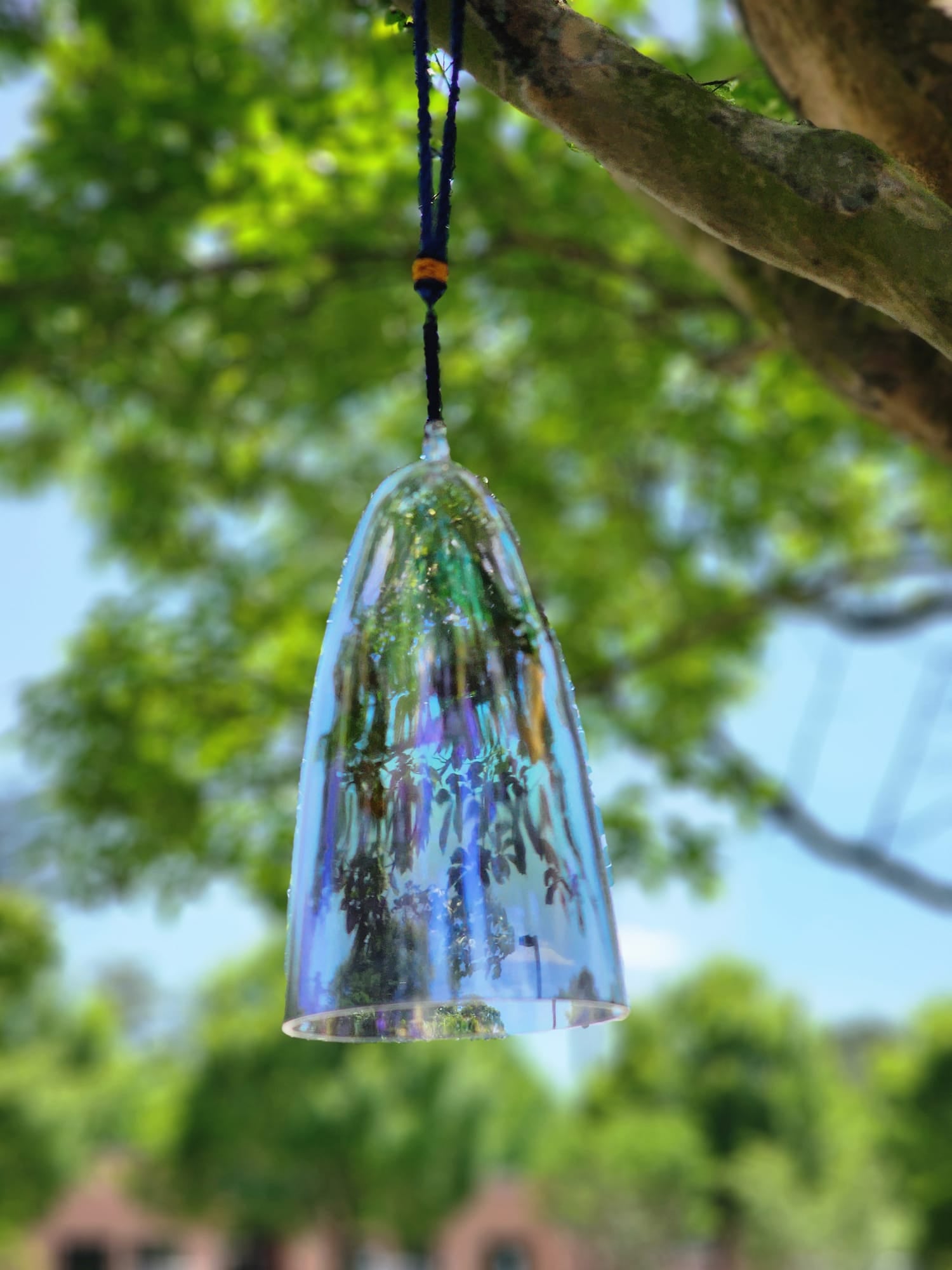 Blue Sapphire Gem Fused Hand Crafted Butterfly Design A note Third Eye Bell Chime with Crystal Striker
