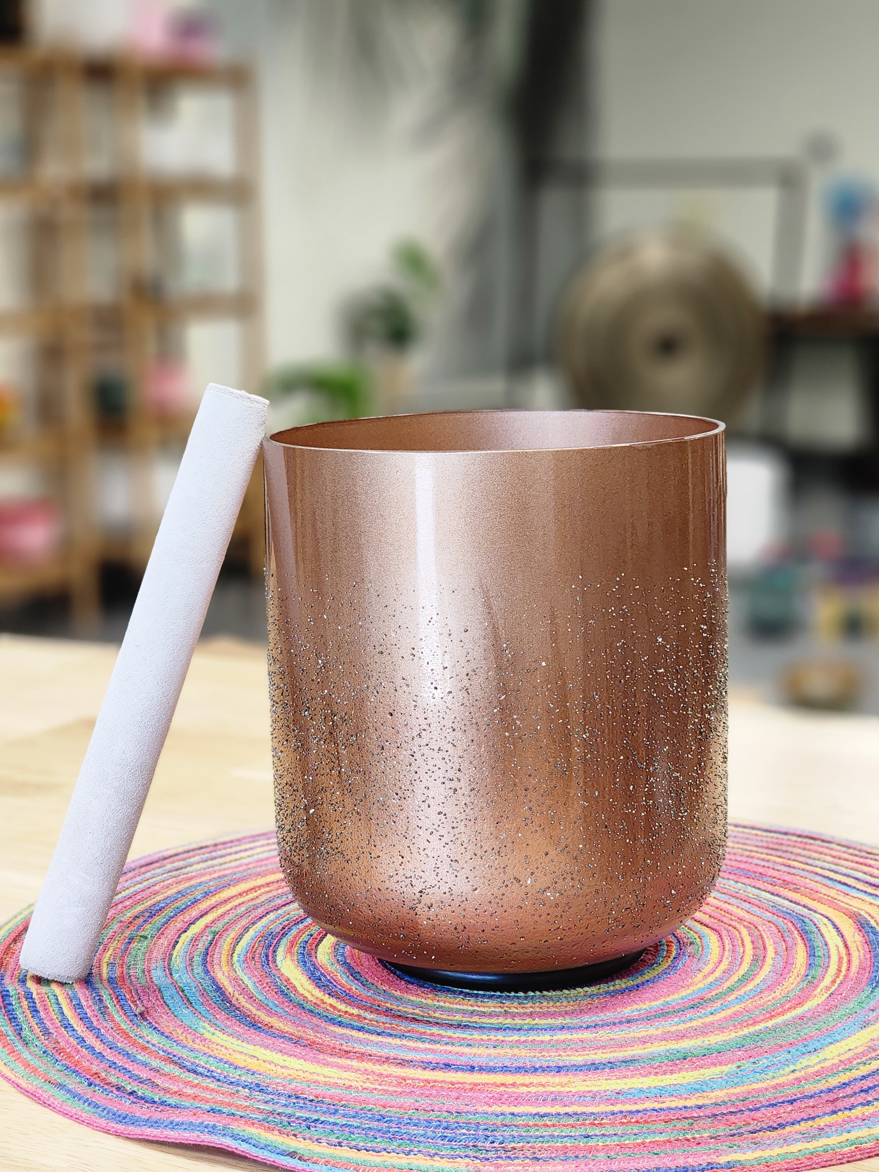 6 inch F Note Heart Chakra Dead Sea Salt Smokey Quartz Crystal Singing Bowl with Mallet and Padded Secure Case