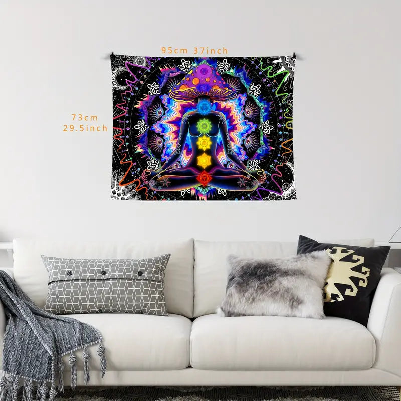 1pc Hippie-Inspired Colorful Seven Chakra Tapestry - Soft Peach Skin Wall Hanging For Bedroom, Living Room, Dorm Decor - Indoor Home Decoration