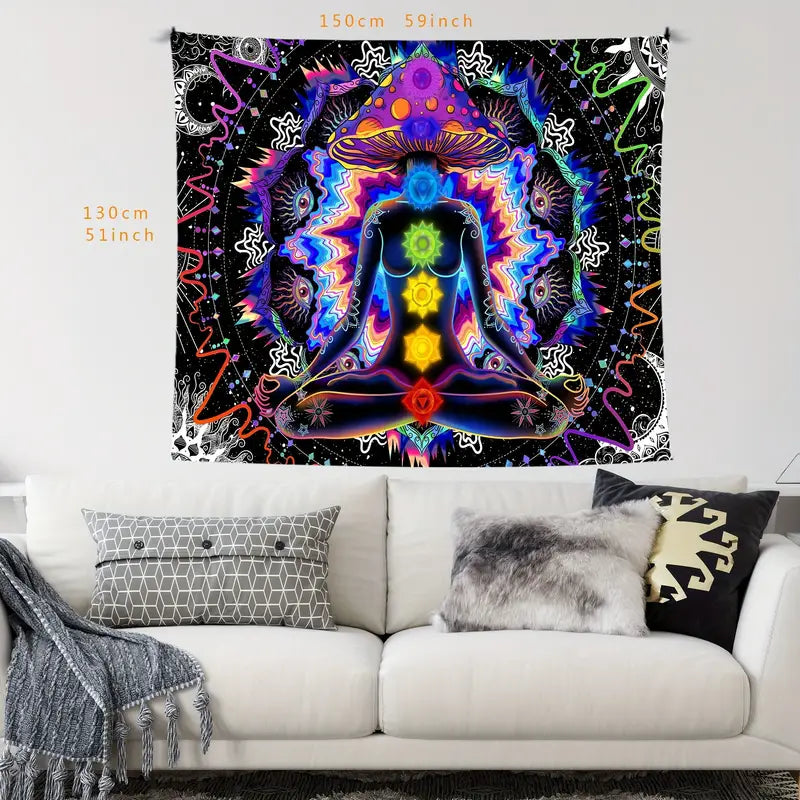 1pc Hippie-Inspired Colorful Seven Chakra Tapestry - Soft Peach Skin Wall Hanging For Bedroom, Living Room, Dorm Decor - Indoor Home Decoration