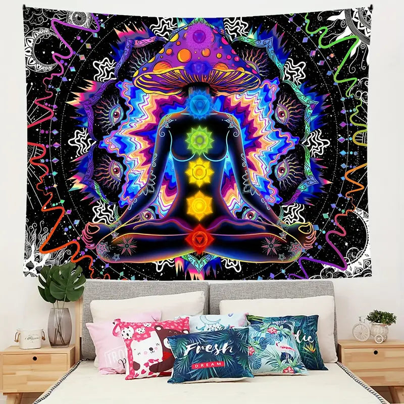 1pc Hippie-Inspired Colorful Seven Chakra Tapestry - Soft Peach Skin Wall Hanging For Bedroom, Living Room, Dorm Decor - Indoor Home Decoration