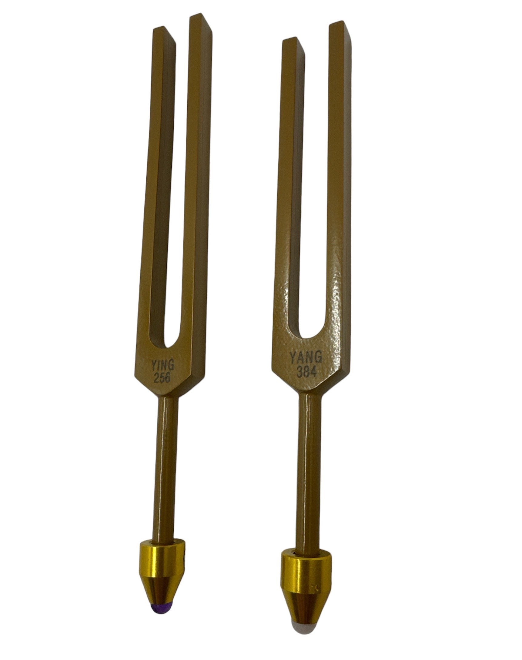 Unweighted Brown Color Ying Yang Tuning Fork Set for Healing C 256Hz and G 384Hz with Removable Buddha Bead, Striker, and Storage Bag - Thecosmicaccess