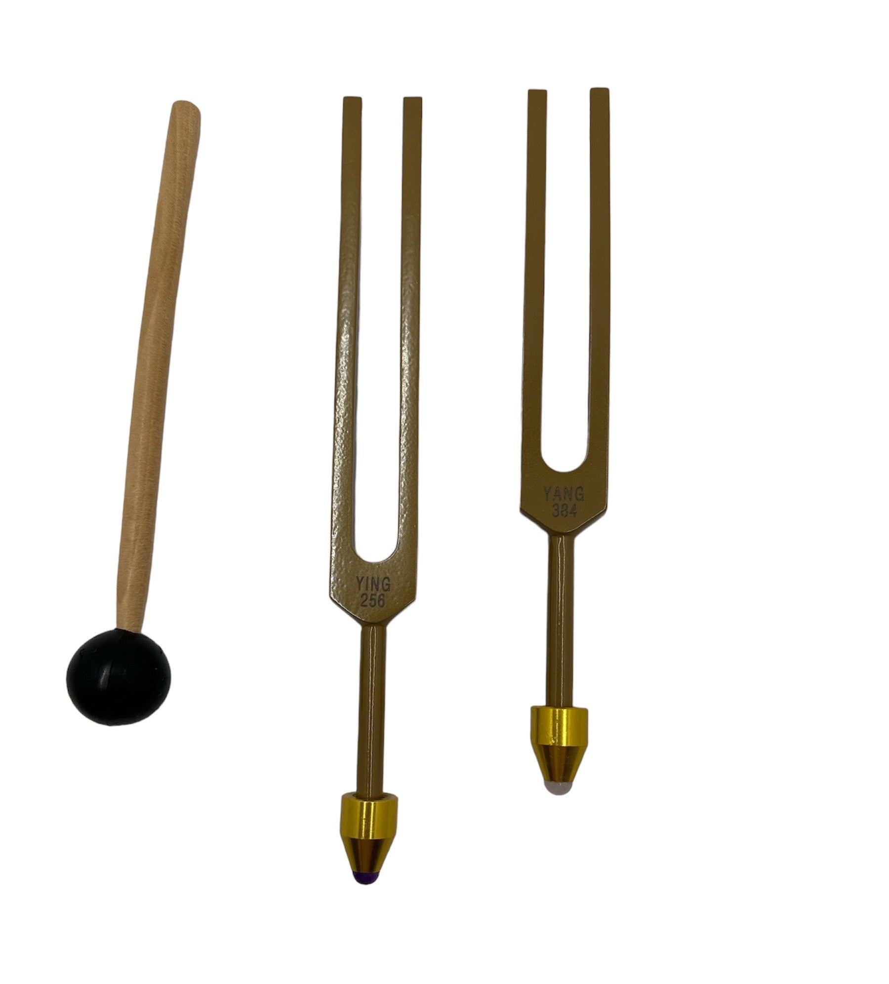 Unweighted Brown Color Ying Yang Tuning Fork Set for Healing C 256Hz and G 384Hz with Removable Buddha Bead, Striker, and Storage Bag - Thecosmicaccess