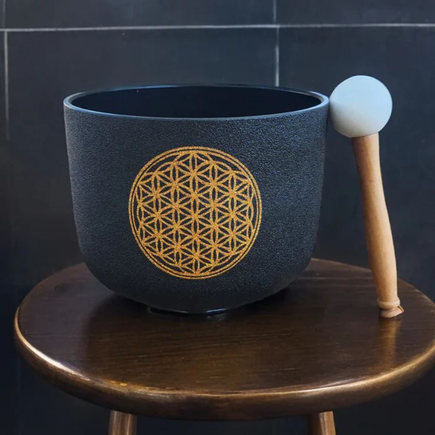 Frequency of God 963Hz Flower of Life Solfeggio 14 Inch Crystal Singing Bowl with Padded Case and Striker