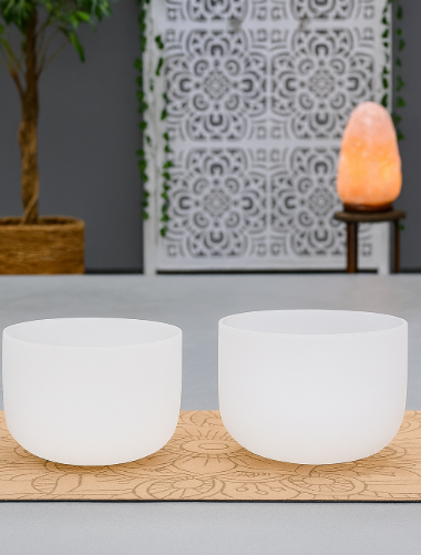 14" A & A# Frosted Crystal Singing Bowl Duo – 9Hz Alpha Binaural Beat Set for Meditation, Focus & Inner Clarity