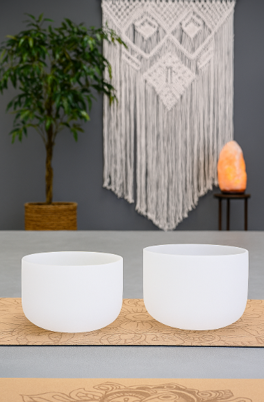 14" A & C Frosted Crystal Singing Bowl Set – 41Hz Gamma Binaural Beat for Mental Clarity & Deep Focus