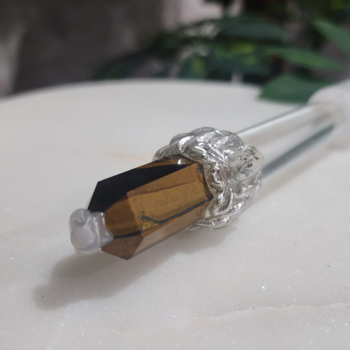 Dual-Sided Crystal Wand: Gemstone & Silicone Tiger Eye Healing Wand for Energy, Meditation, and Reiki