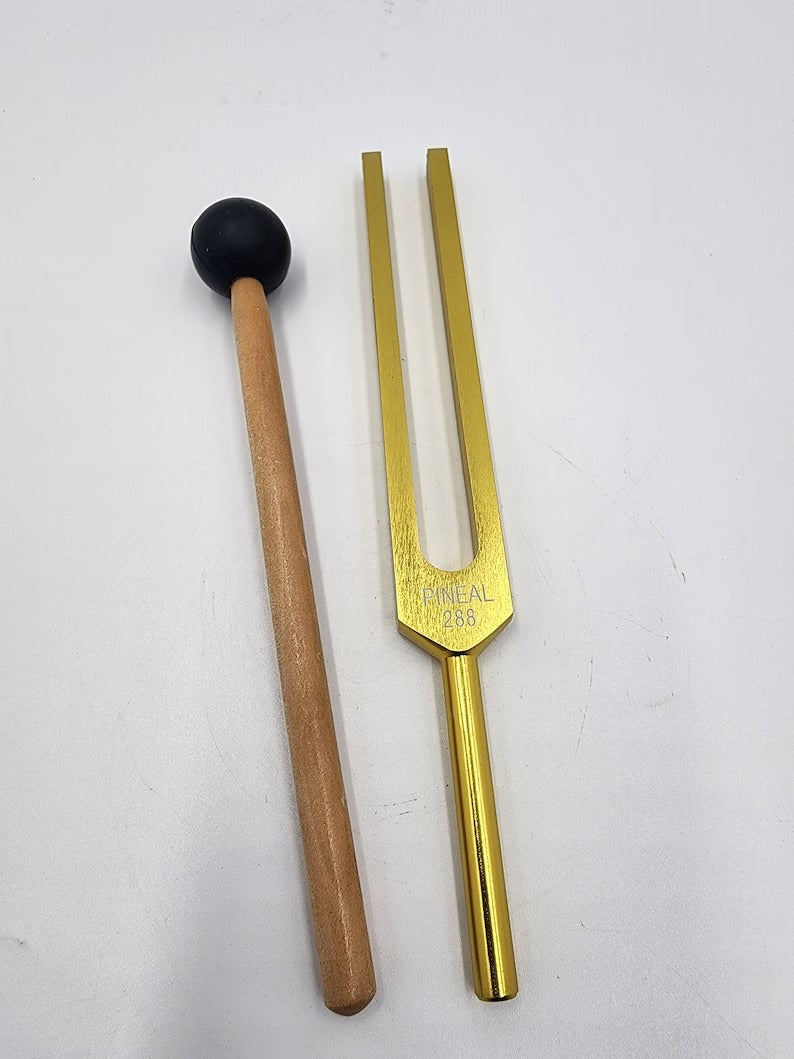 Gold Color Pineal Gland Activation Unweighted Tuning Fork - 288Hz Frequency with Striker and Bag for Sound Healing Biofield - Thecosmicaccess