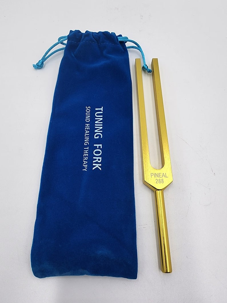 Gold Color Pineal Gland Activation Unweighted Tuning Fork - 288Hz Frequency with Striker and Bag for Sound Healing Biofield - Thecosmicaccess