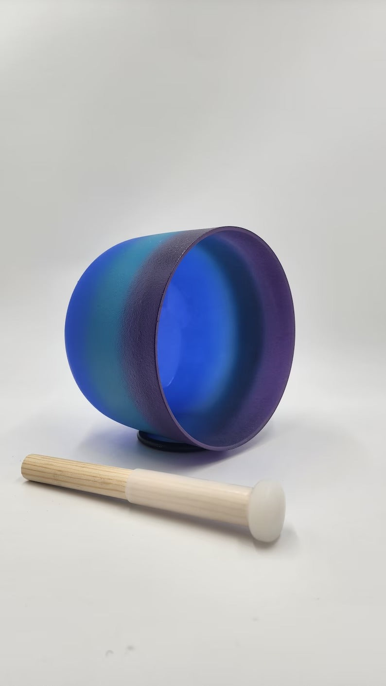 F Note Perfect Pitch 8" Rainbow Crystal Singing Bowl - Cosmic Azure Amethyst - Emotional Healing, Heart-Centeredness, Tranquil Vibrations - Thecosmicaccess