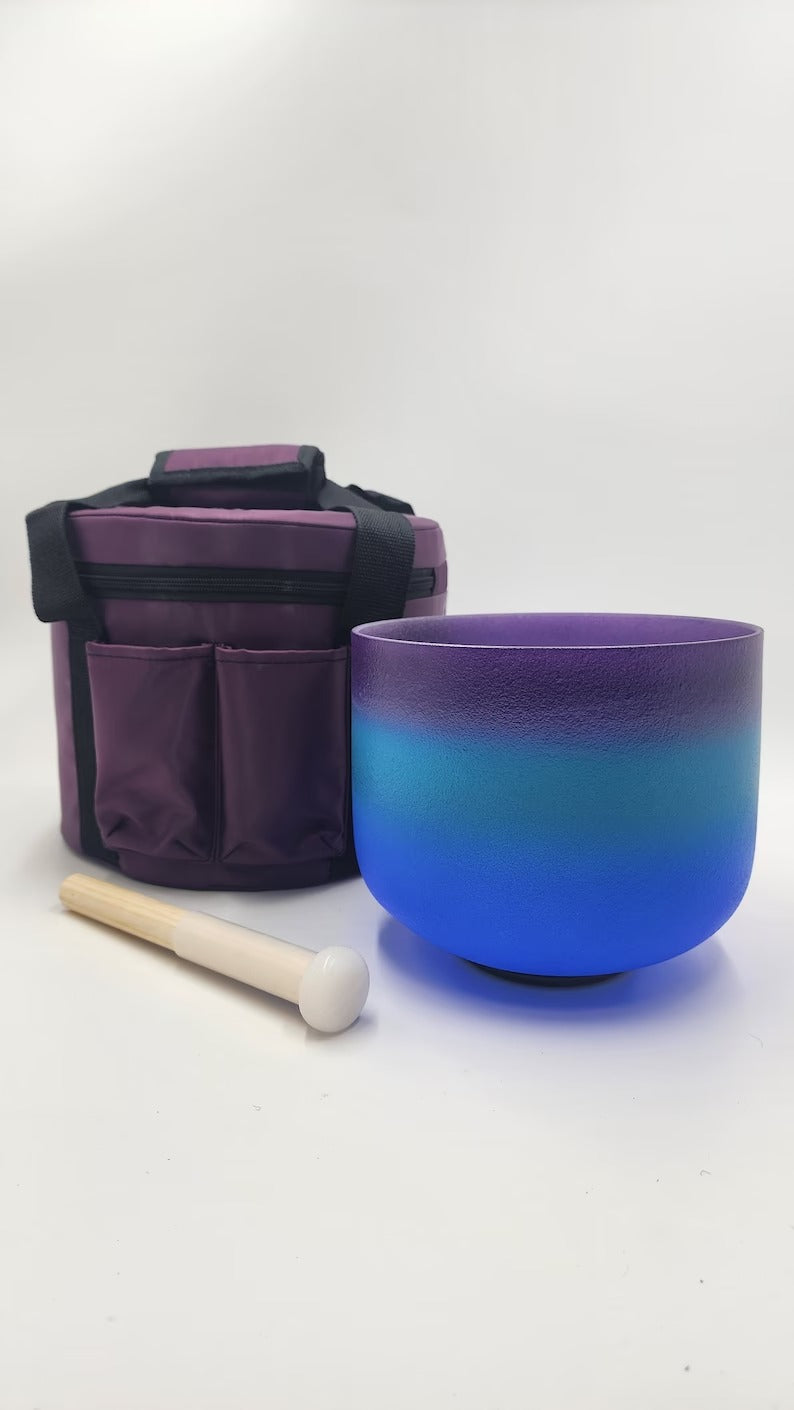 F Note Perfect Pitch 8" Rainbow Crystal Singing Bowl - Cosmic Azure Amethyst - Emotional Healing, Heart-Centeredness, Tranquil Vibrations - Thecosmicaccess