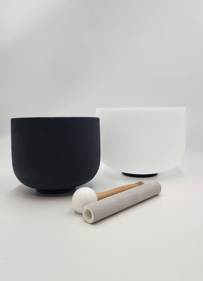 Perfect Pitch Yin and Yang Crystal Singing Bowl Set with Padded Case, Mallet and O-ring - Harmonize Yin and Yang Energies, Balance and Heal - Thecosmicaccess