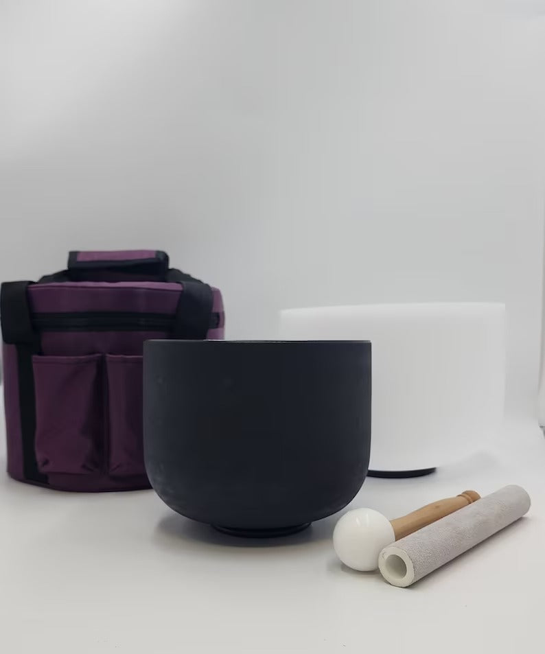 Perfect Pitch Yin and Yang Crystal Singing Bowl Set with Padded Case, Mallet and O-ring - Harmonize Yin and Yang Energies, Balance and Heal - Thecosmicaccess