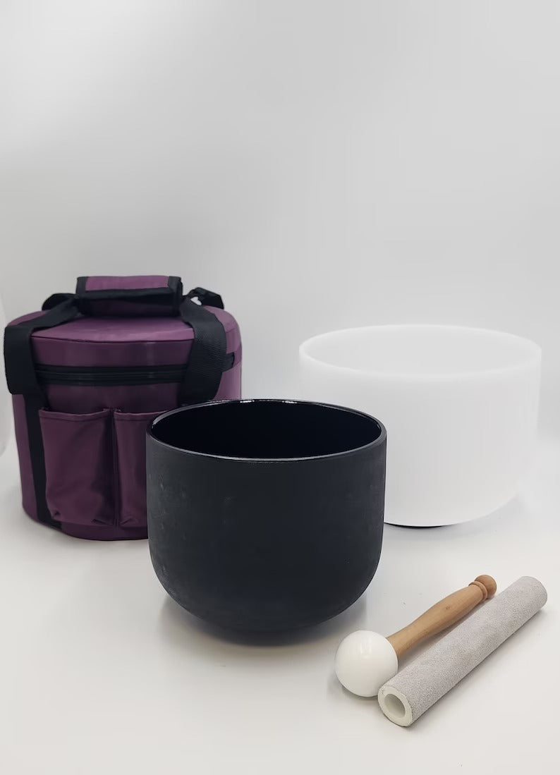 Perfect Pitch Yin and Yang Crystal Singing Bowl Set with Padded Case, Mallet and O-ring - Harmonize Yin and Yang Energies, Balance and Heal - Thecosmicaccess