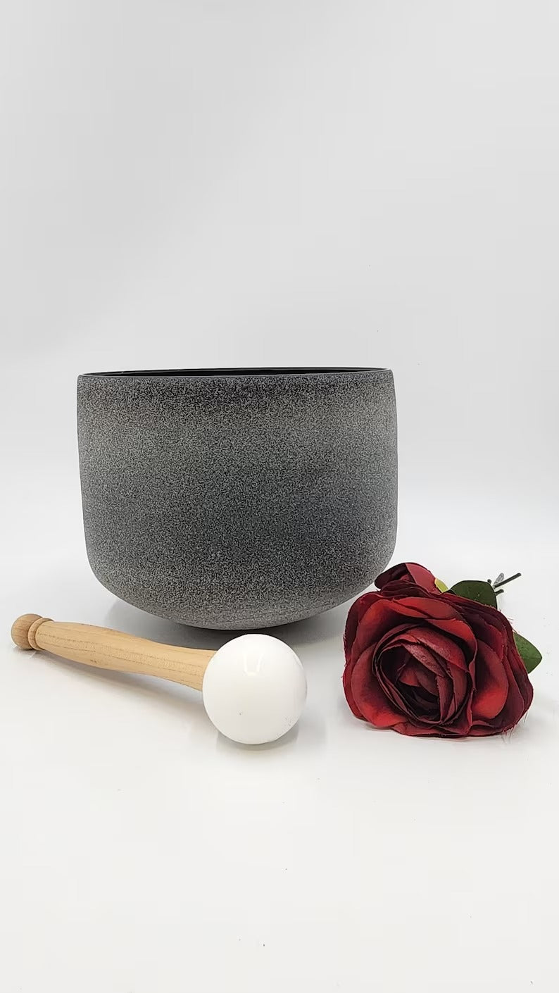 Perfect Pitch 8" Chakra B Note Obsidian Gem Fused Crystal Singing Bowl with Padded Secure Case and O-ring - Thecosmicaccess