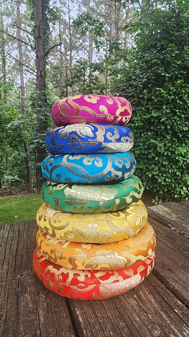 432Hz 6-12 Inch Chakra Crystal Singing Bowl 7 Set Moldavite Gem Fused with Silk O-rings, Secure Cases, Sound Healing, Vibrational, Harmonic - Thecosmicaccess