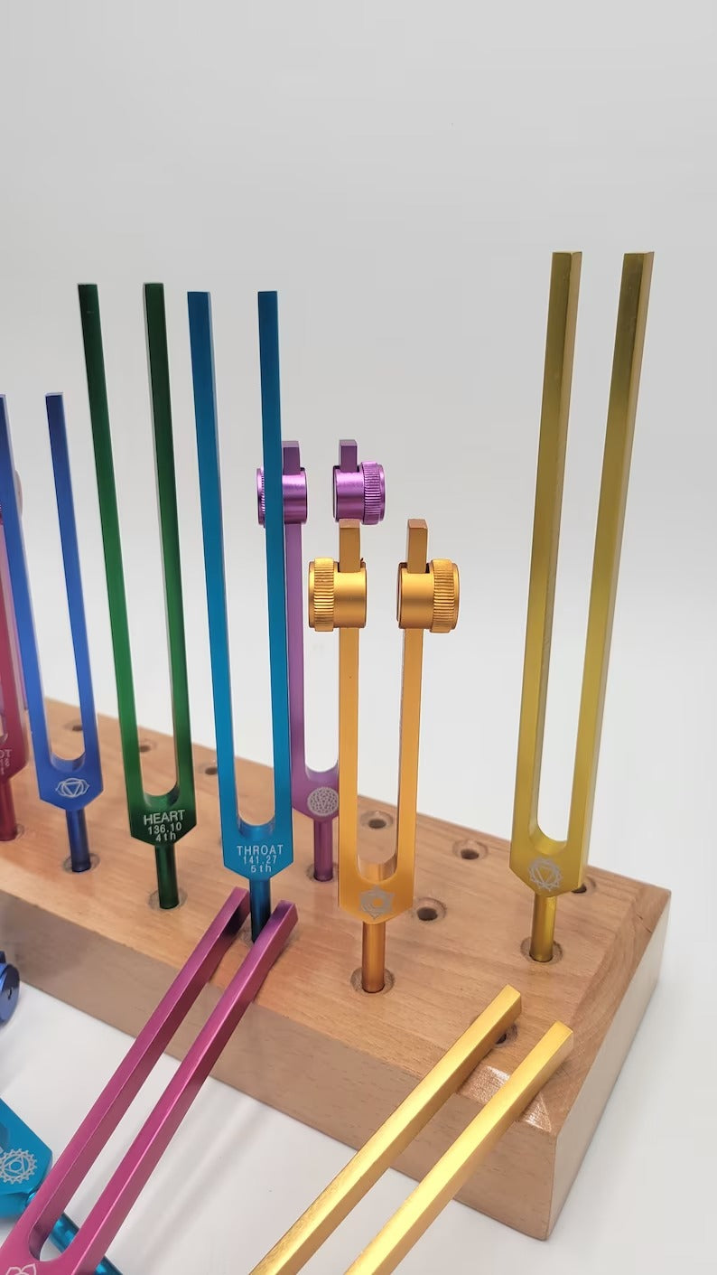 Heavy Duty Sturdy Professionally hand crafted Wooden Tuning Fork Stand - 9-Hole or 24-Hole Display Stands for Sound Healing Tools - Thecosmicaccess