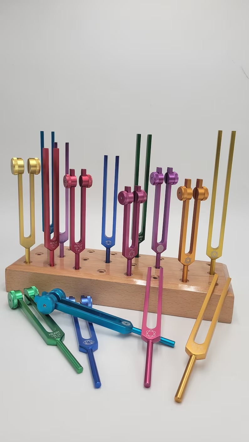 Heavy Duty Sturdy Professionally hand crafted Wooden Tuning Fork Stand - 9-Hole or 24-Hole Display Stands for Sound Healing Tools - Thecosmicaccess