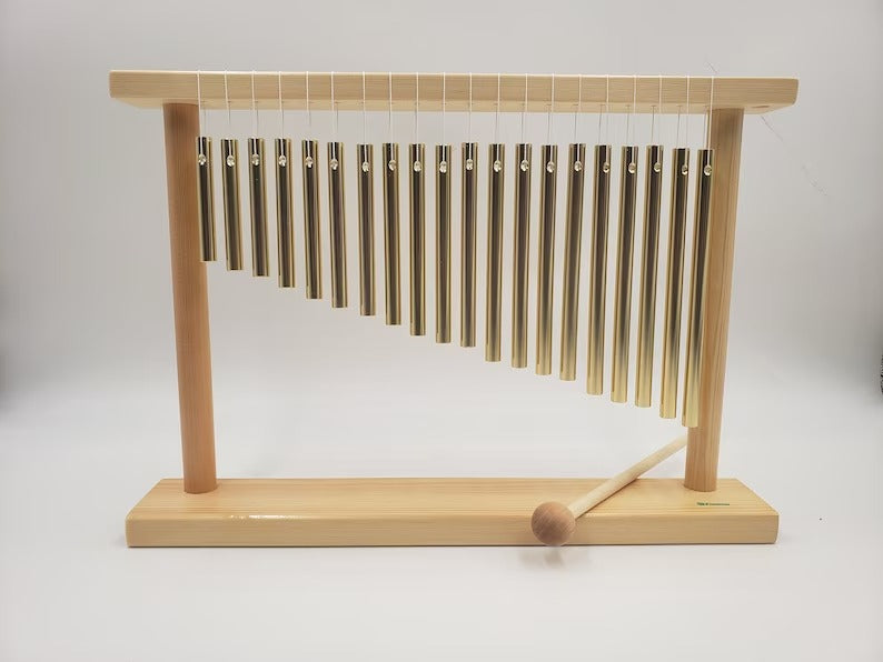 Gold Color 20 Note Table Top Bar Chime Wind Chime - Instrument Percussion - Clear Sound - Mallet Included - Thecosmicaccess