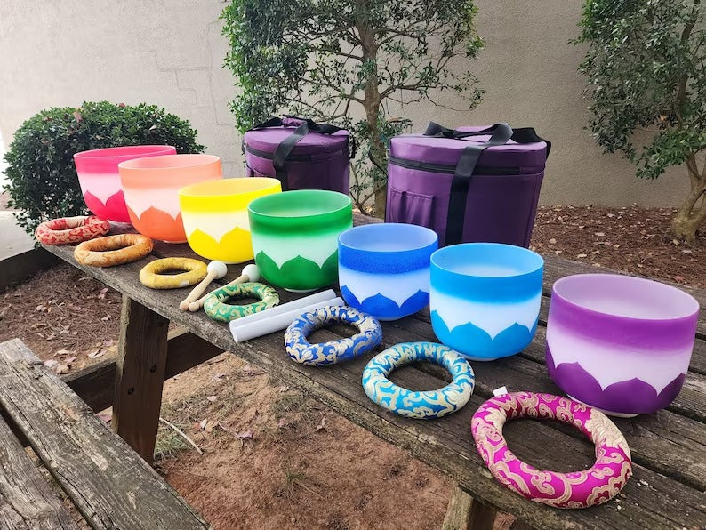 432Hz Perfect Pitch Chakra Lotus Rainbow Crystal Singing Bowl Set - Thecosmicaccess