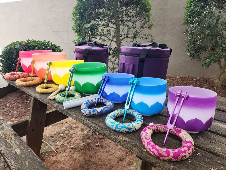 432Hz Perfect Pitch Chakra Lotus Rainbow Crystal Singing Bowl Set - Thecosmicaccess
