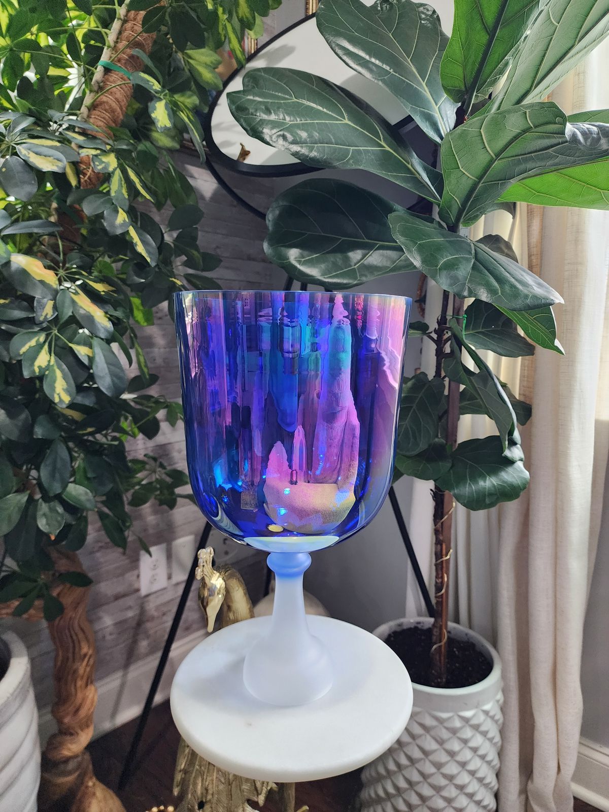 9.3" Titanium Opal Gem Fused Holy Grail Chalice with Padded Case and Suede Striker