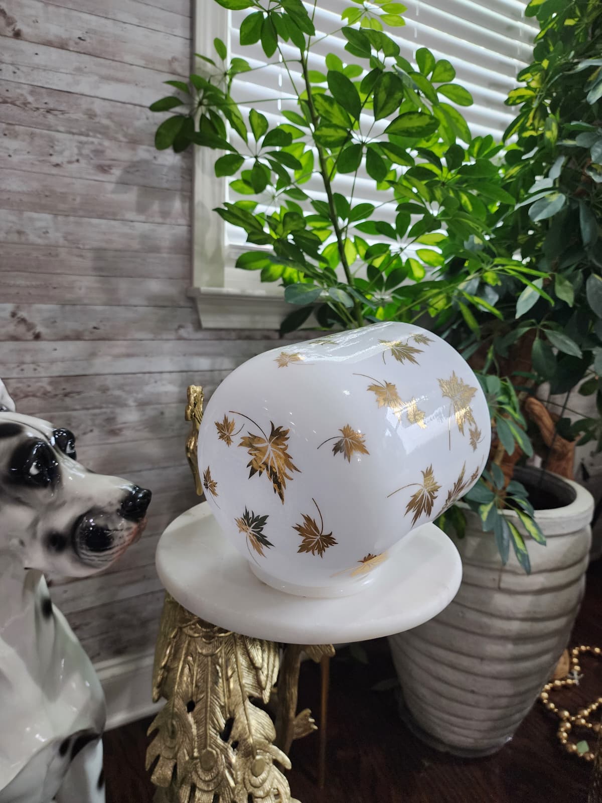 7 inches Opal Gem fused Crystal Singing Bowl w/ Real Gold Maple Leaf Pattern includes Padded Secure Case, O-ring, and Striker