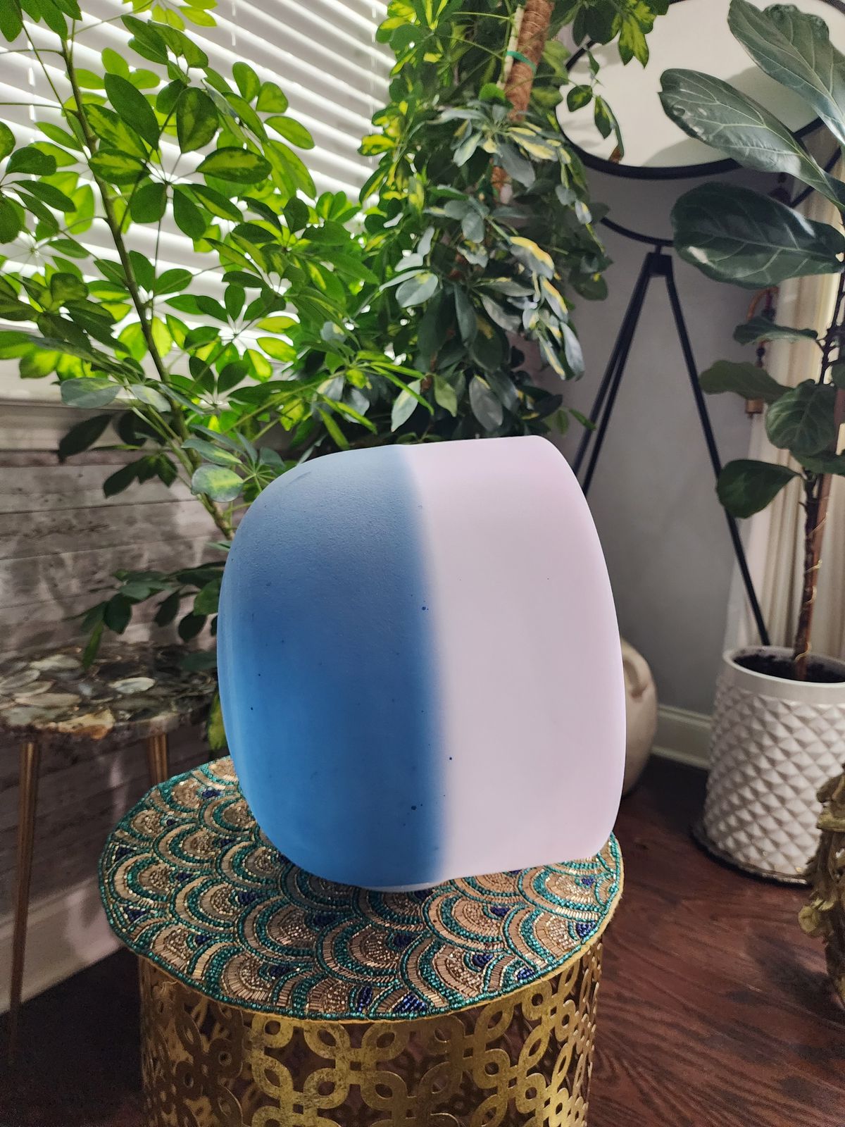 432Hz 12 inches Morganite & Lapiz Lazuli Gem Fused Crystal Singing Bowl with Padded Case and Crystal filled Striker