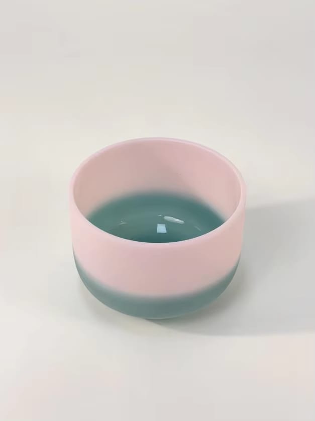 432Hz Rose Quartz Gem Fused Crystal Singing Bowl with Padded Case Striker and O-ring