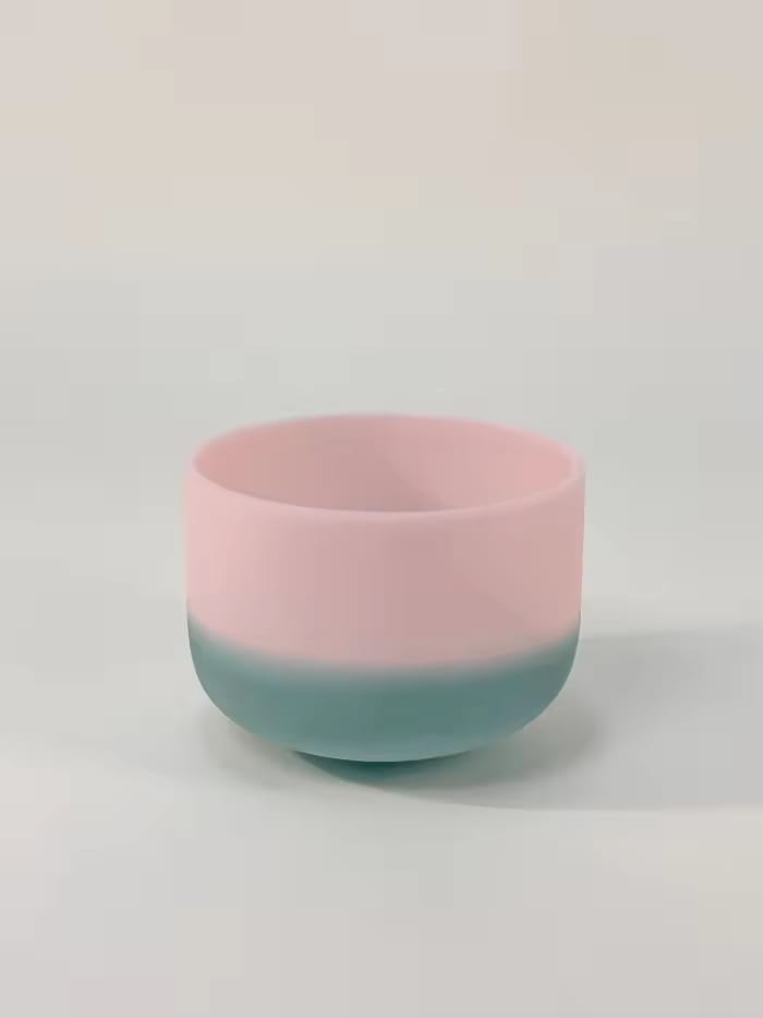 432Hz Rose Quartz Gem Fused Crystal Singing Bowl with Padded Case Striker and O-ring