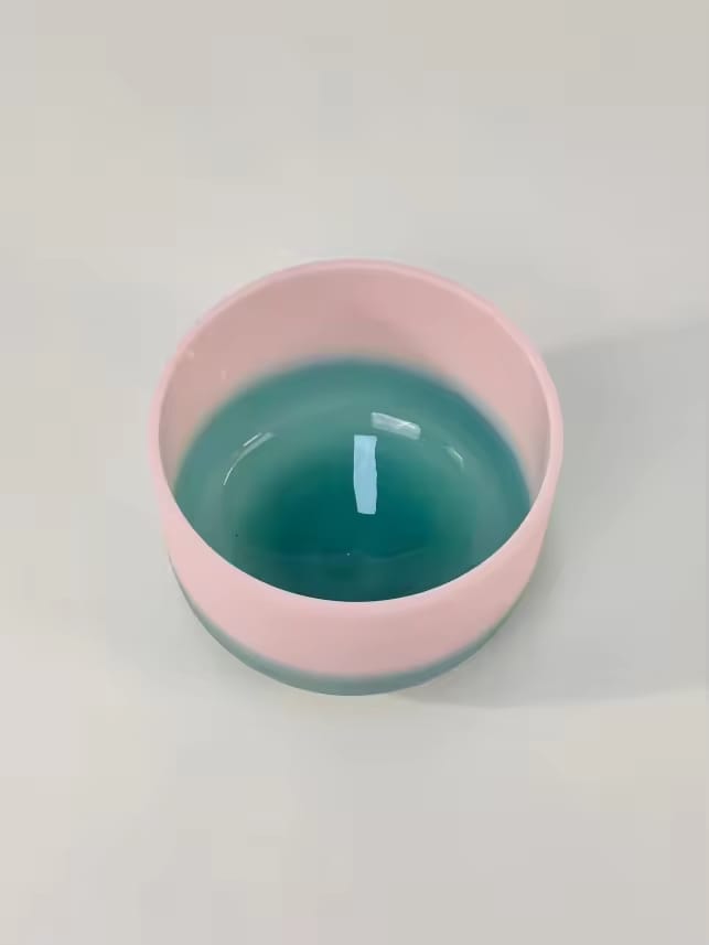 432Hz Rose Quartz Gem Fused Crystal Singing Bowl with Padded Case Striker and O-ring