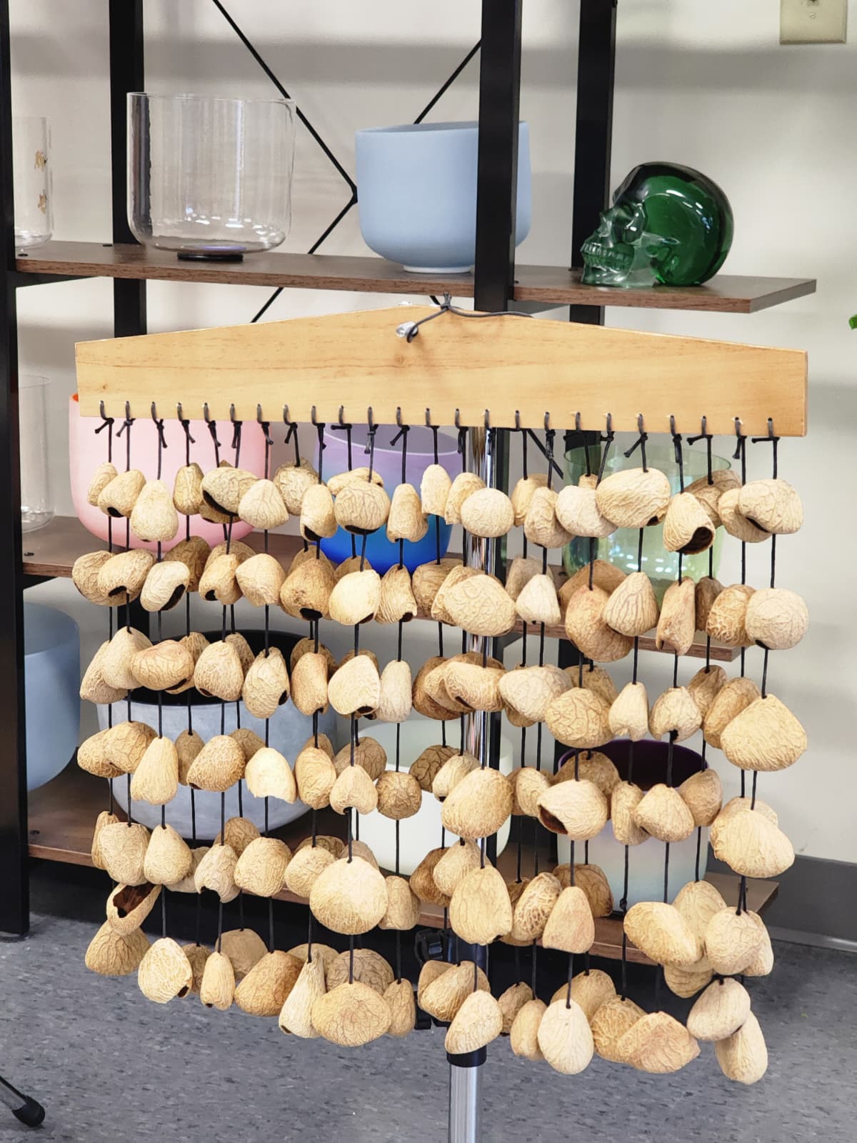 Panji Seed Fruit Shell Meditation Hand Rattle Chimes with Stand