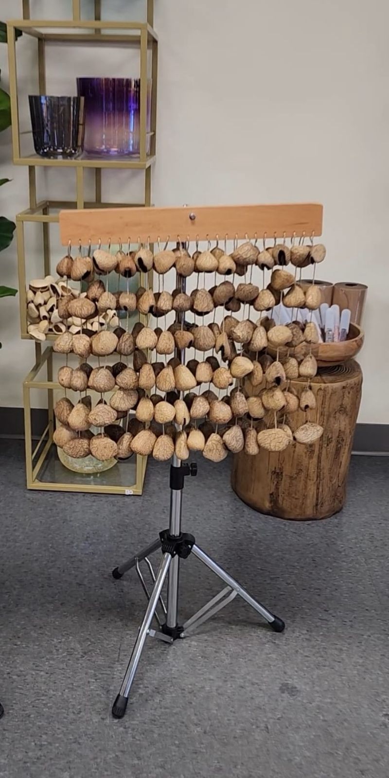 Panji Seed Fruit Shell Meditation Hand Rattle Chimes with Stand