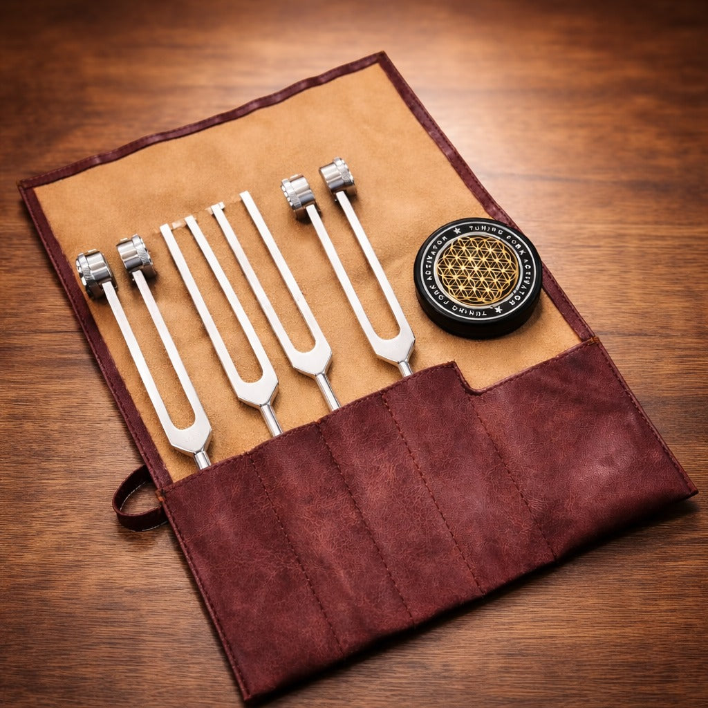 Premium Set of 4 Tuning Forks - Weighted 128Hz and 136.1Hz, Unweighted 256Hz, and 384Hz includes Activator