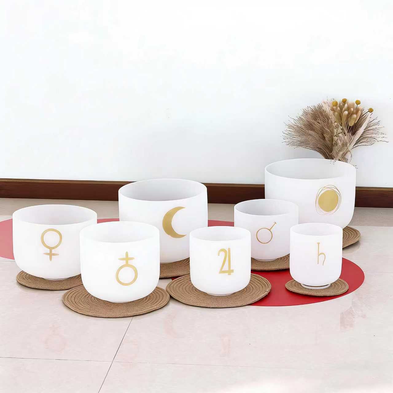 Planetary 432Hz Perfect Pitch 7 Chakra Crystal Singing Bowl Set with Padded Secure Cases, Strikers and O-rings
