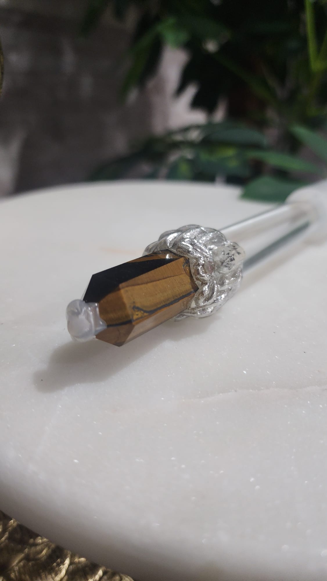 Dual-Sided Crystal Wand: Gemstone & Silicone Tiger Eye Healing Wand for Energy, Meditation, and Reiki