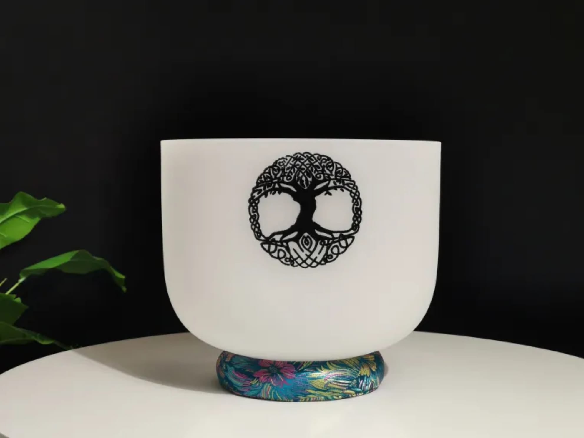Triquetra, Metatron's Cube, Celtic Quad Closed Knot & Celtic Tree Of Life 432Hz Crystal Singing Bowl with Padded Secure Case and Striker