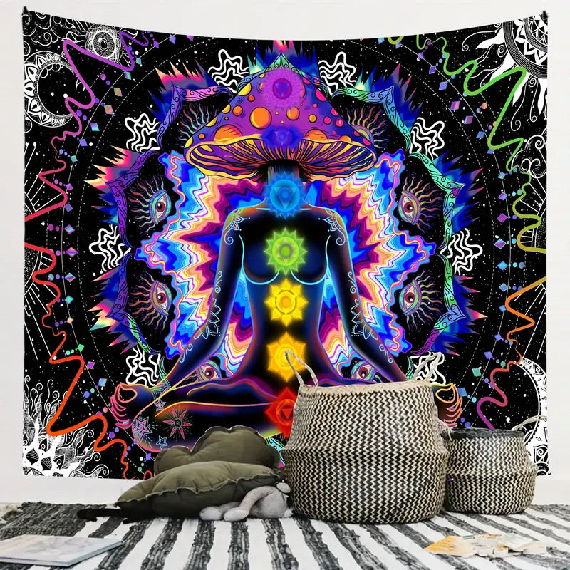1pc Hippie-Inspired Colorful Seven Chakra Tapestry Soft Peach Skin W
