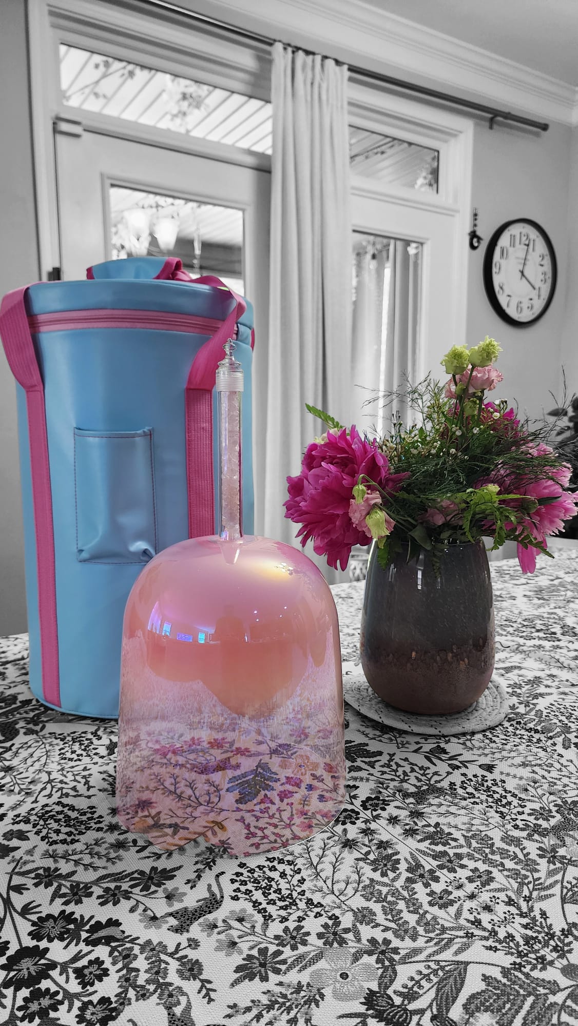 Grandfather 432Hz 8.75" C Note Root Chakra Pink Divine Light Sacred Handheld Singing Bowl with Pink Tourmaline Crystal, Padded Secure Case, and Striker