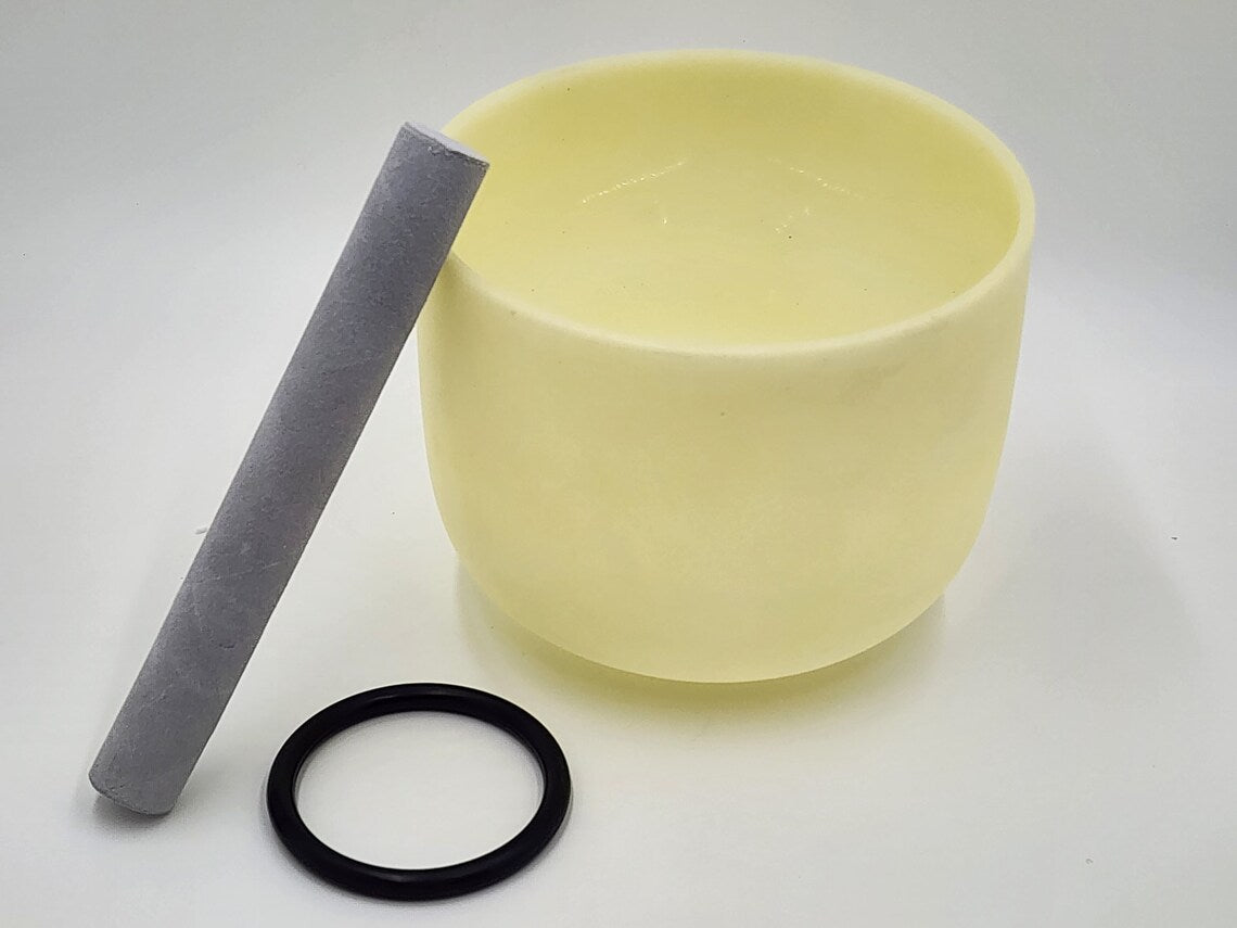 Rare 9"F Note Tune Bowl for Heart Chakra Healing Citrine Crystal Singing Bowl for Relaxation and Meditation-with PADDED Travel Bag - Thecosmicaccess