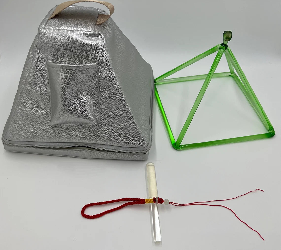 9 Inch Green Crystal Pyramid with Carrying Case and Striker - Perfect for Meditation and Healing - Thecosmicaccess