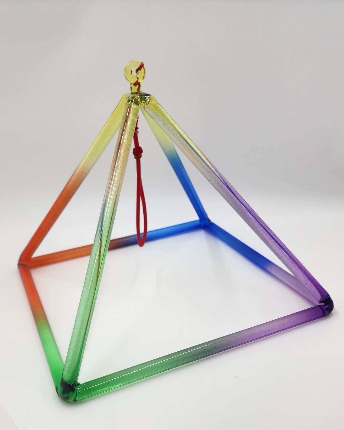 10" Rainbow Quartz Crystal Singing Pyramid Sound Healing Musical Instrument with Secure Travel Case and Suede Striker